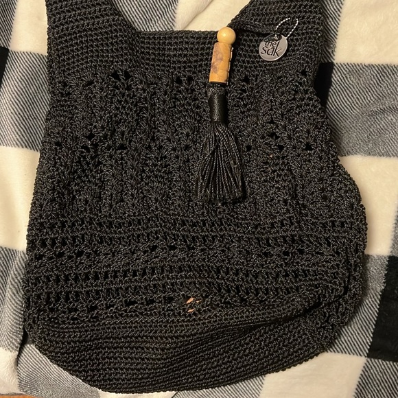 EUC The Sak McClaren Crochet Tote Purse with attached wristlet. Black. - Picture 3 of 17